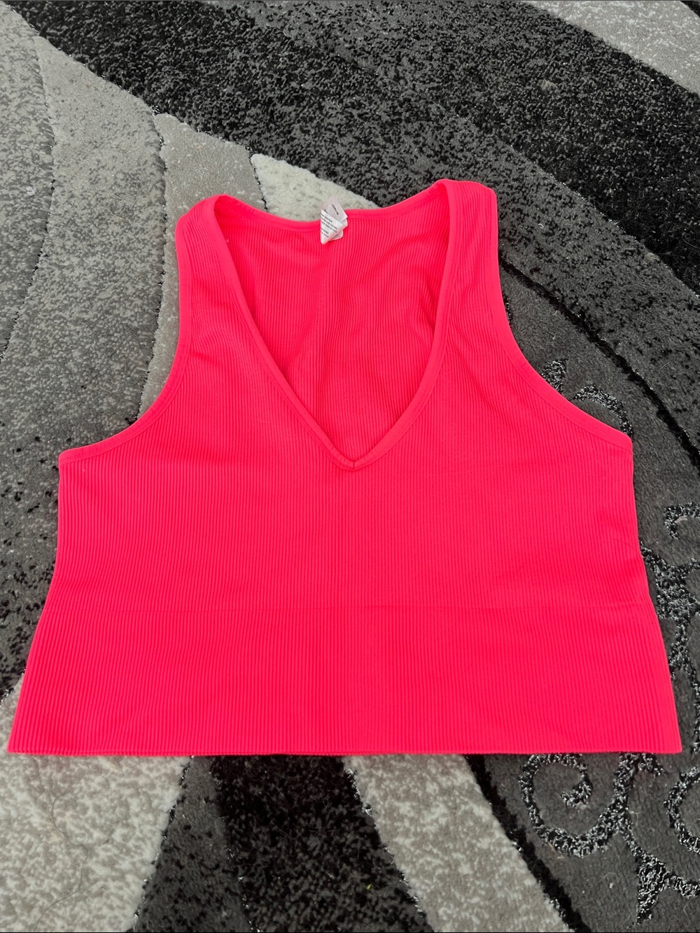 90 Degree By Reflex Bright Pink Ribbed V-Neck Tank Top